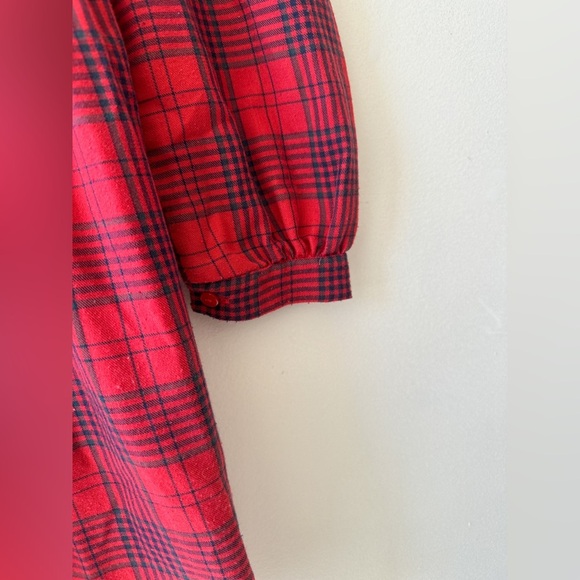 Vintage - Plaid Flannel Collar Dress - Long Sleeve- Red/Navy - Size 6 - Picture 3 of 9